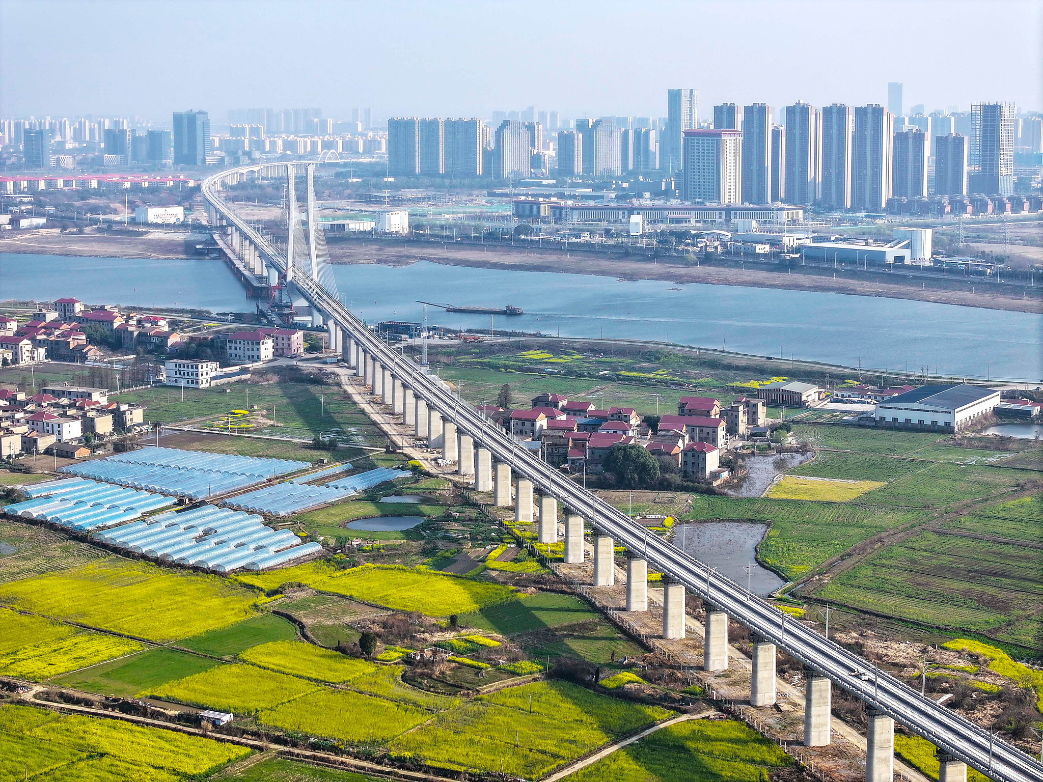 An aerial view of railway in Nanchang, Jiangxi Province, China, on March 12, 2026. /VCG 