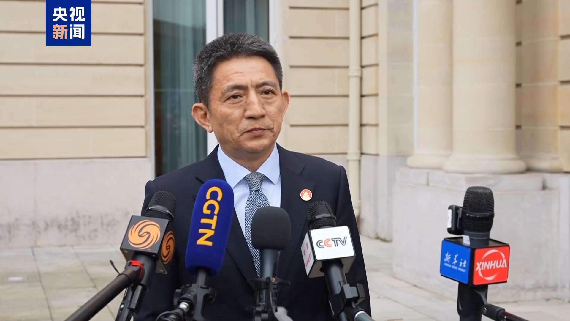 Li Chenggang, China international trade representative with the Ministry of Commerce and vice minister of commerce, briefs the press following the new round of economic and trade talks between China and the United States in Paris, France, March 16, 2025. /CMG
