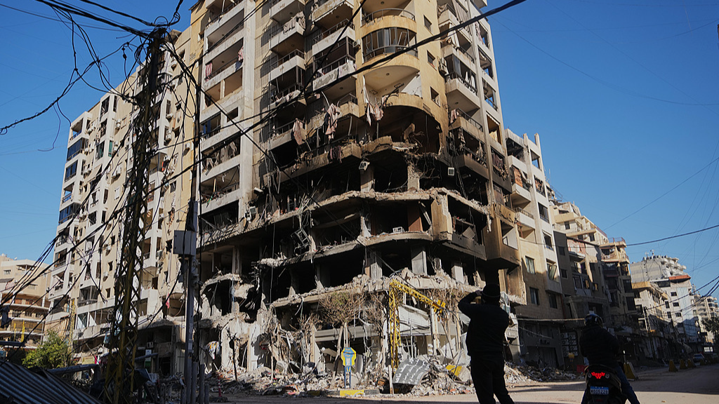 A building damaged by an Israeli airstrike in Dahiyeh, Beirut's southern suburbs, Lebanon, March 17, 2026. /VCG