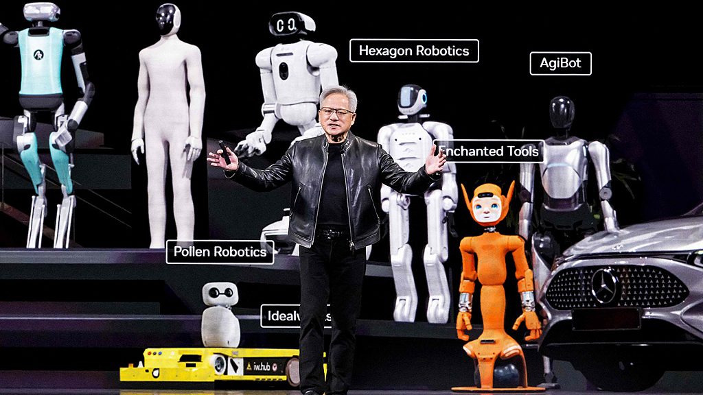 Nvidia CEO Jensen Huang speaks during his keynote address at the company's annual GTC developers conference at the SAP Center in San Jose, California, March 16, 2026. /VCG