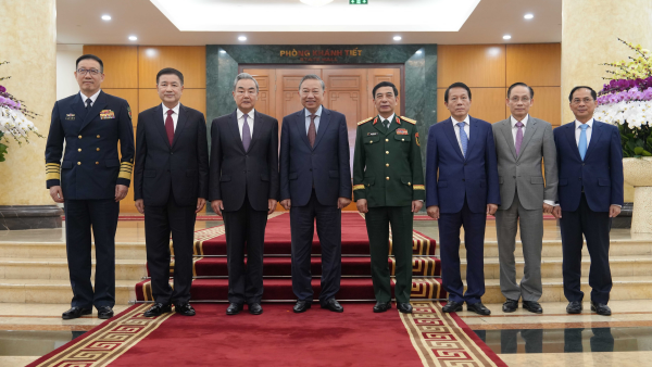 General Secretary of the Communist Party of Vietnam Central Committee To Lam meets with Chinese Foreign Minister Wang Yi, Minister of Public Security Wang Xiaohong and Minister of National Defense Dong Jun, who are in the Vietnamese capital of Hanoi to attend the first ministerial meeting of the China-Vietnam 