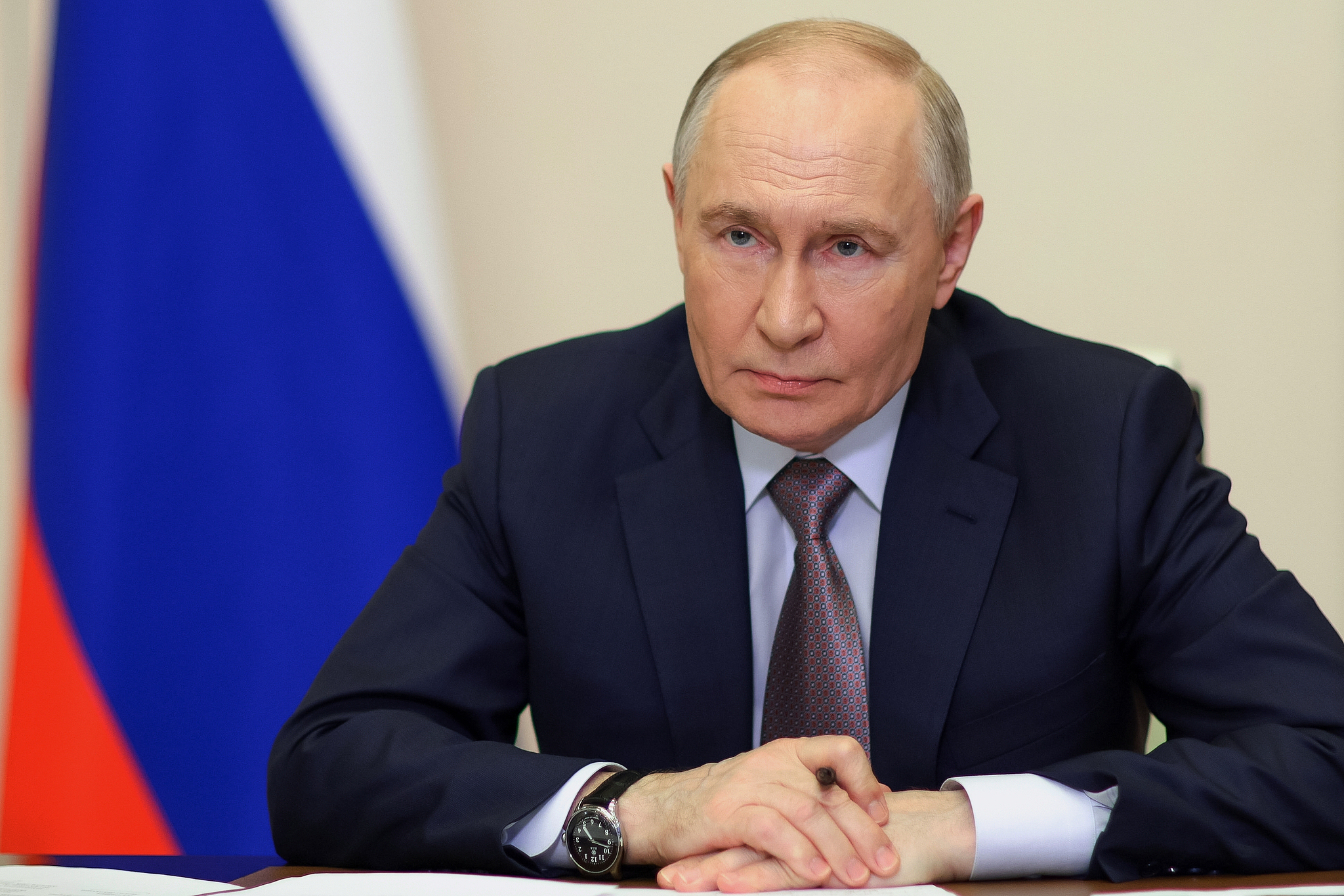 Russian President Vladimir Putin leads a cabinet meeting at the Novo-Ogaryovo residence outside Moscow, Russia, March 18, 2026. /VCG