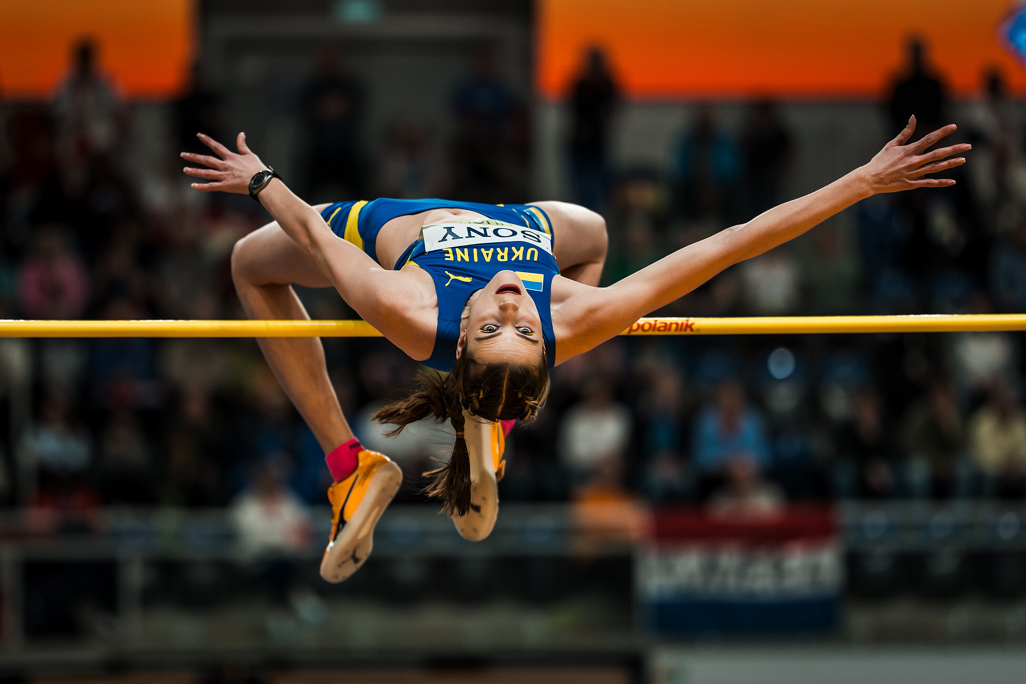 Yaroslava Mahuchikh of Ukraine competes in the women's high jump final at the World Athletics Indoor Championships in Torun, Poland, March 20, 2026. /VCG