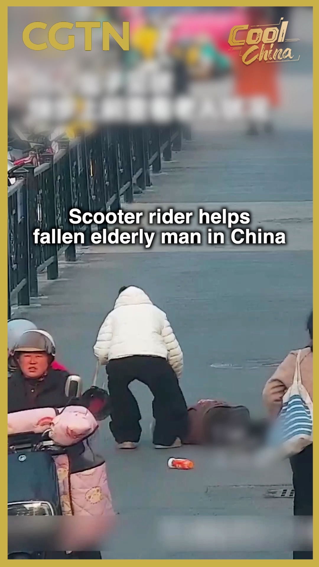 Scooter rider helps fallen elderly man in China