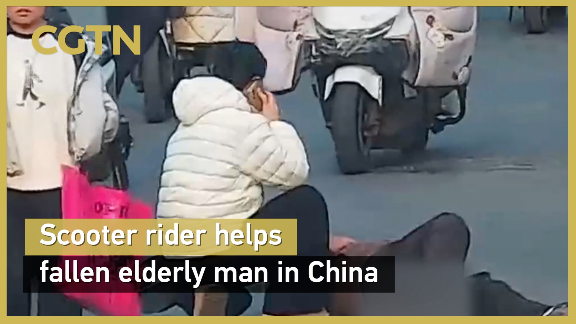 Scooter rider helps fallen elderly man in China