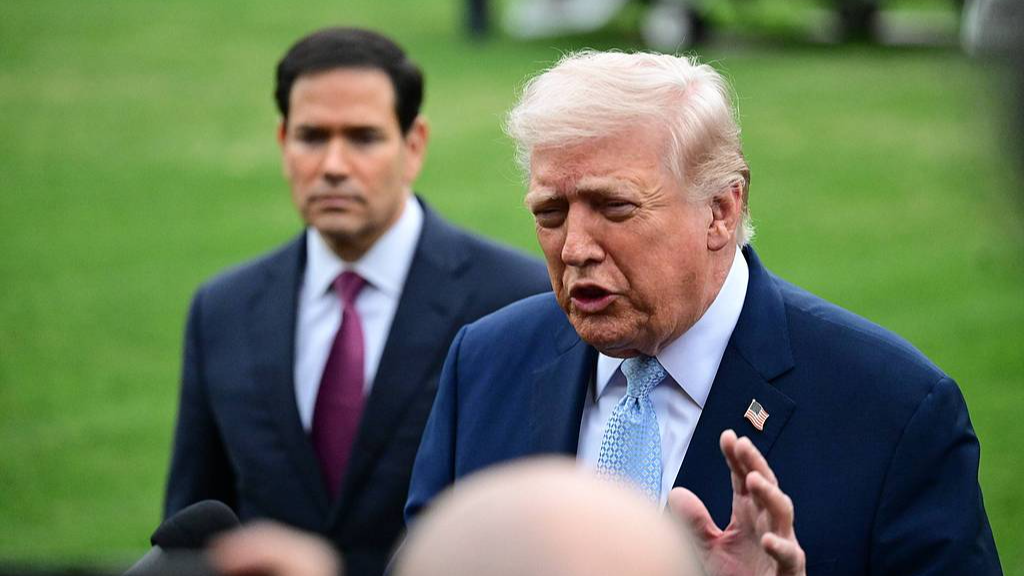 US President Donald Trump speaks to reporters about the Strait of Hormuz while accompanied by US Secretary of State Marco Rubio, Washington, D.C., the United States, March 20, 2026. /VCG