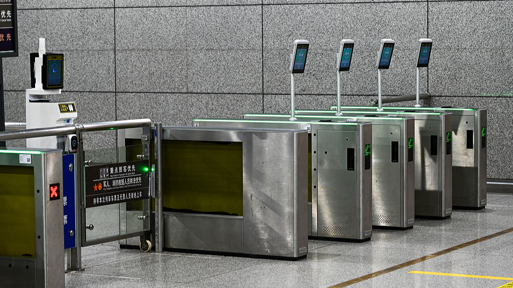 Smart ticket gates with facial recognition are seen at a train station in China, June 21, 2025. /VCG