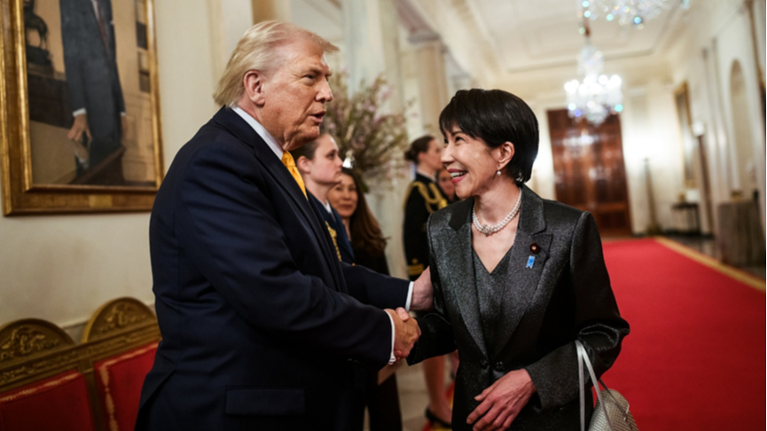 US President Donald Trump with visiting Japanese Prime Minister Sanae Takaichi in the State Dining Room of the White House in Washington, DC, the United States, March 19, 2026. /CFP