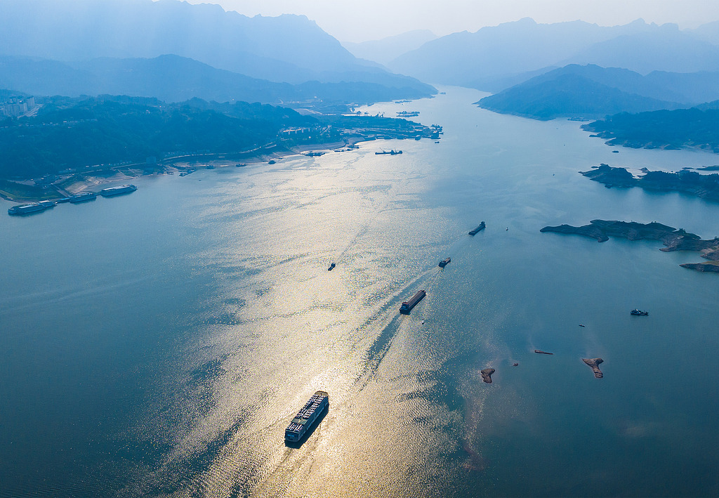 Ships sail in the upstream waters of the Three Gorges Dam, Yichang, central China's Hubei Province, June 13, 2025. /VCG