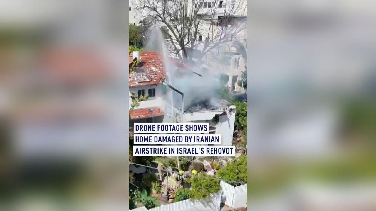 Drone footage shows home damaged by Iranian strike in Israel's Rehovot