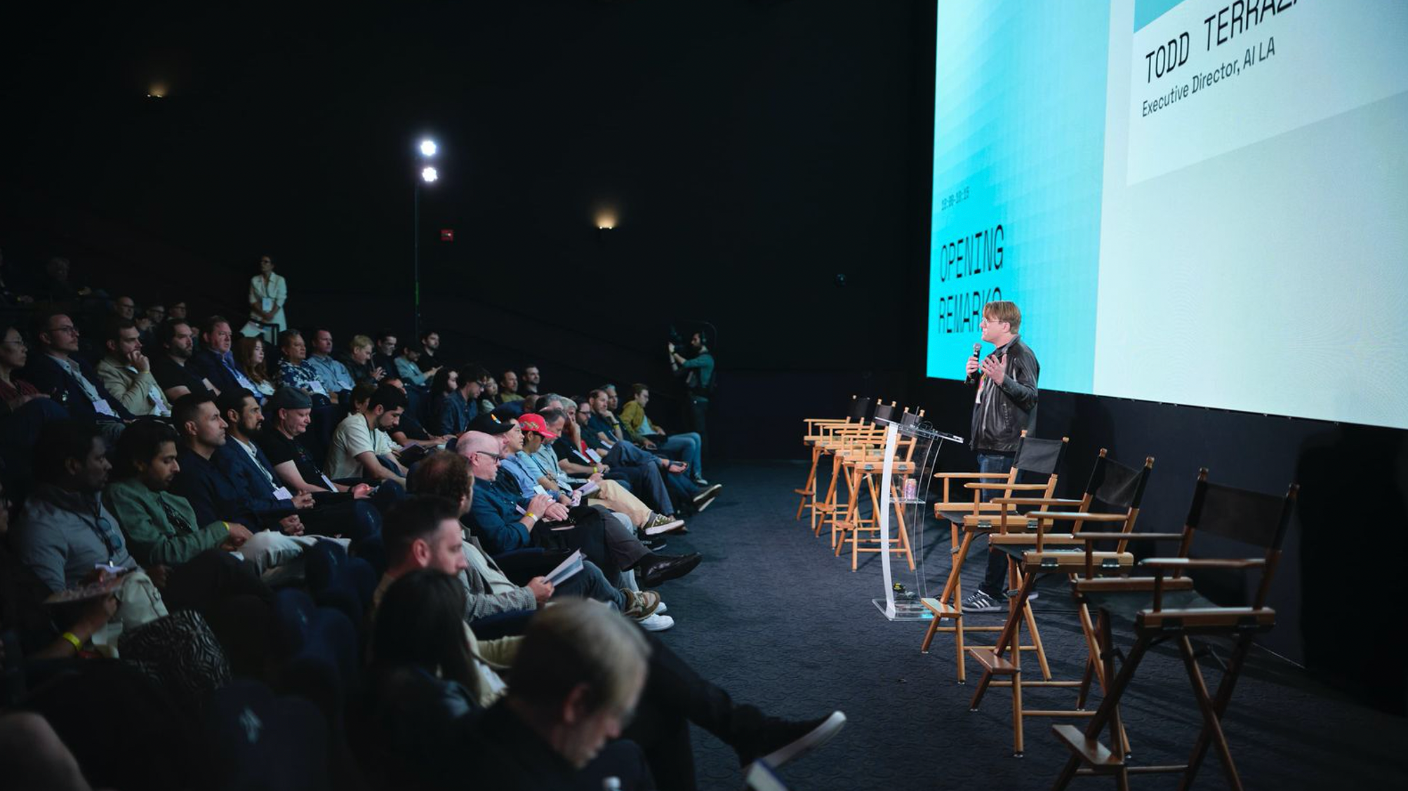 Audience members listen to a keynote speaker at the AI on the Lot 2025 annual conference in Culver City, May 2025. /AI on the Lot.
