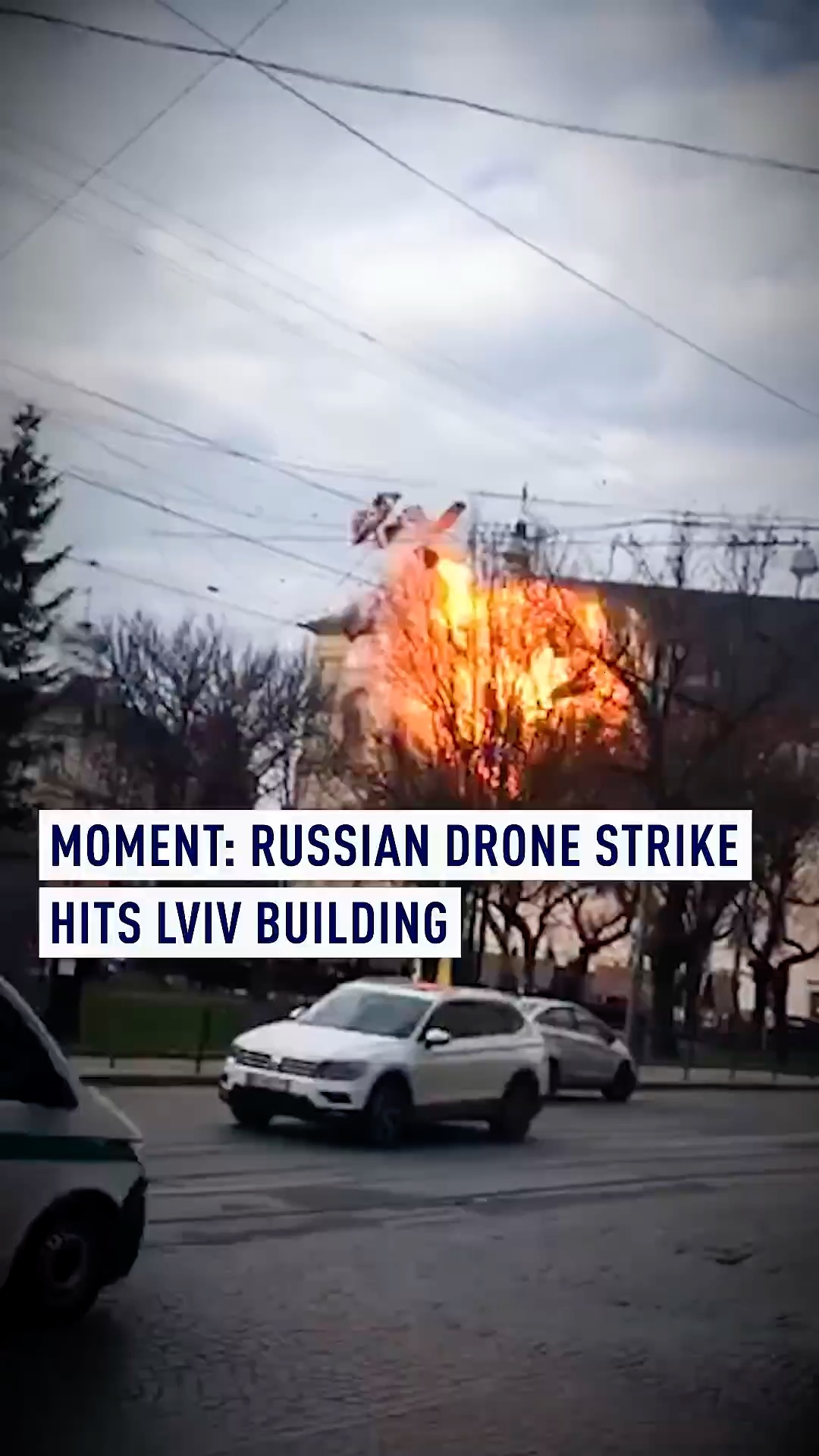 Russian drone strike hits Lviv building