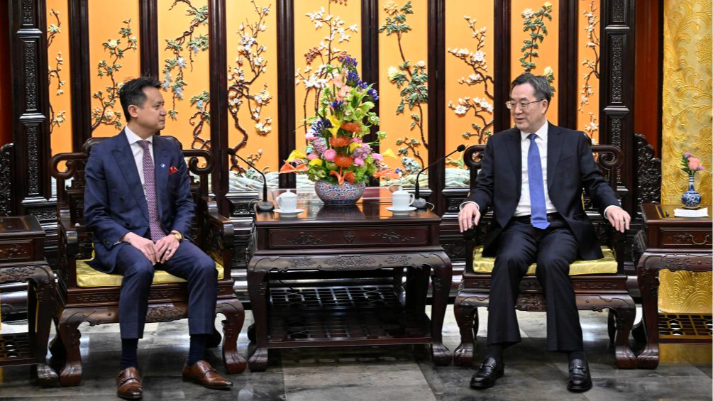 Chinese Vice Premier Ding Xuexiang, also a member of the Standing Committee of the Political Bureau of the Communist Party of China (CPC) Central Committee, meets with World Intellectual Property Organization (WIPO) Director General Daren Tang in Beijing, China, March 27, 2026. /Xinhua