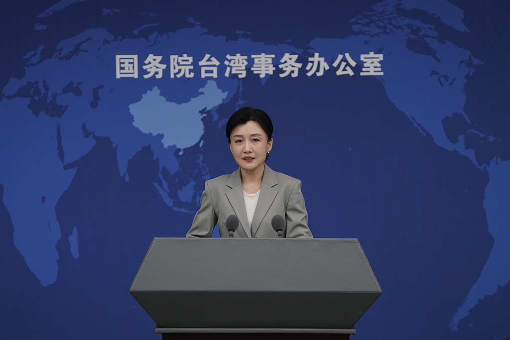 Zhang Han, spokesperson for the State Council Taiwan Affairs Office, at a press conference in Beijing, April 1, 2026. /VCG
