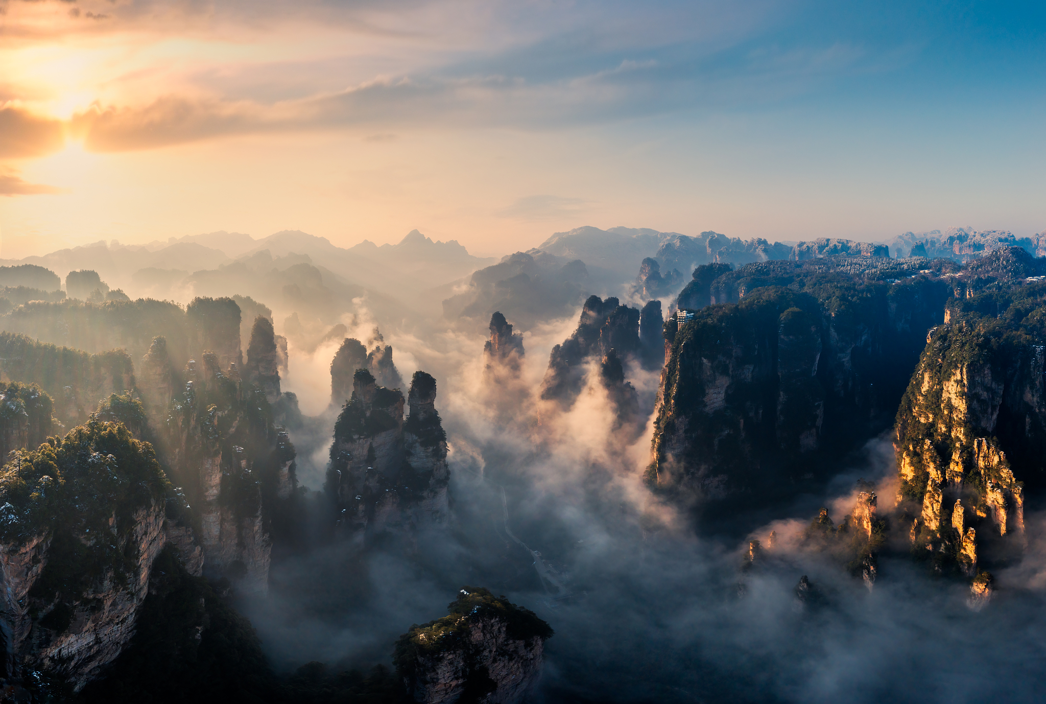 A view of the Wulingyuan scenic area in Zhangjiajie, Hunan Province, central China. /VCG