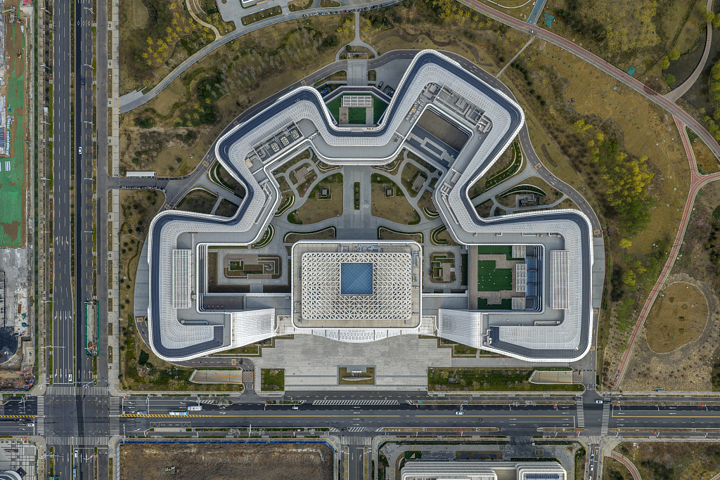 An aerial drone photo shows the headquarters of China Satellite Network Group Co., Ltd. in the Xiongan New Area in north China's Hebei Province, March 30, 2026. /VCG