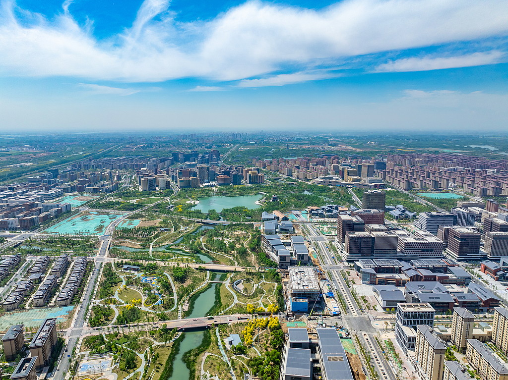 An aerial drone photo of Xiongan New Area in north China's Hebei Province, May 2, 2024. /VCG