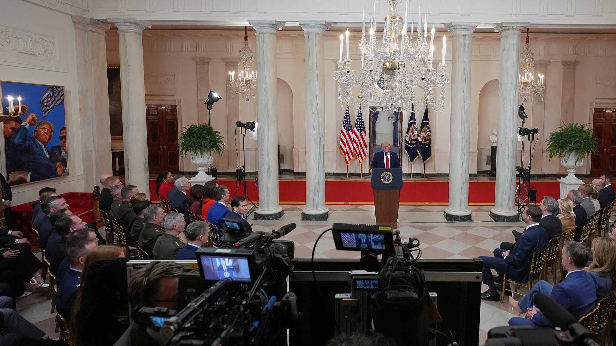 US President Donald Trump speaks during a televised address on the conflict in the Middle East from the Cross Hall of the White House in Washington, DC, US, April 1, 2026. /VCG