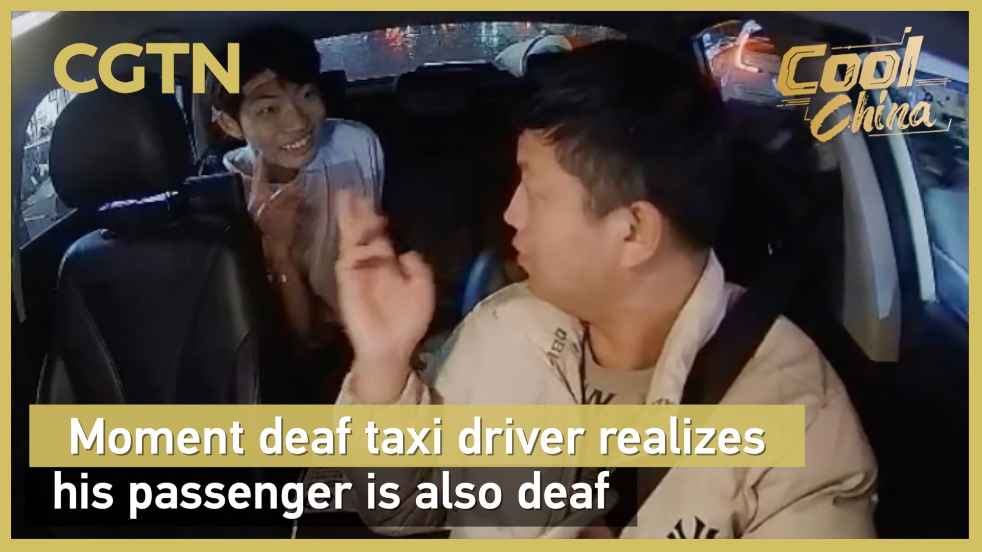 Moment a deaf taxi driver realizes his passenger is also deaf