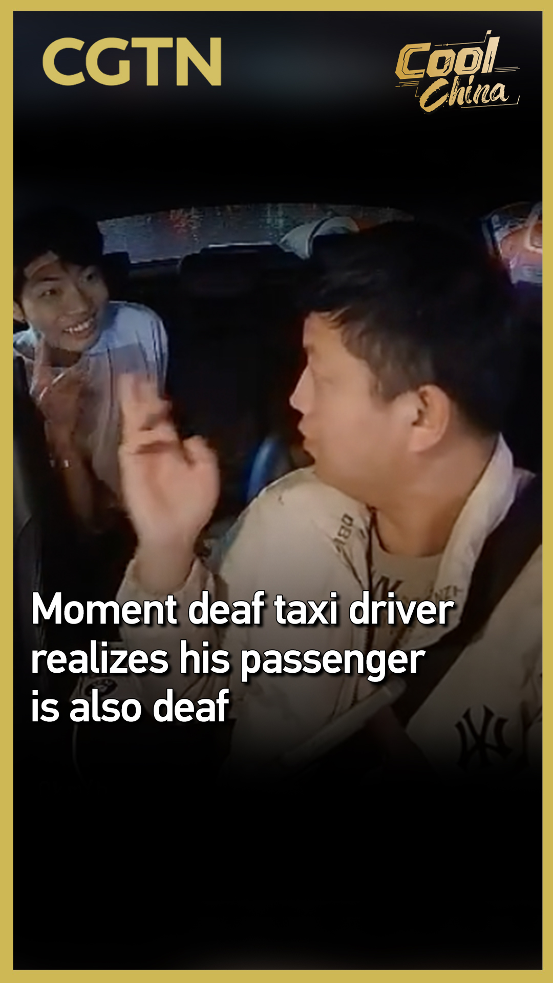 Moment a deaf taxi driver realizes his passenger is also deaf