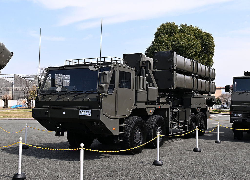 The launch system for the Type 12 surface-to-ship missile is on display at the Japan Ground Self-Defense Force Kengun Garrison in Higashi Ward, Kumamoto City, Kumamoto Prefecture, southwestern Japan and Kyushu Island region, March 17, 2026. /CFP