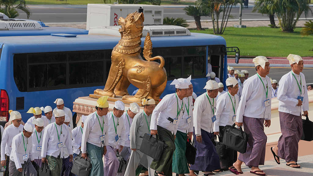 Myanmar lawmakers arrive for a session at Union parliament in Naypyitaw, Myanmar, April 2, 2026. /VCG