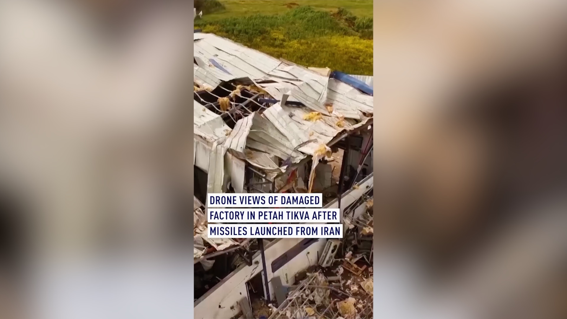 Drone views of damaged factory in Petah Tikva after missiles launched from Iran