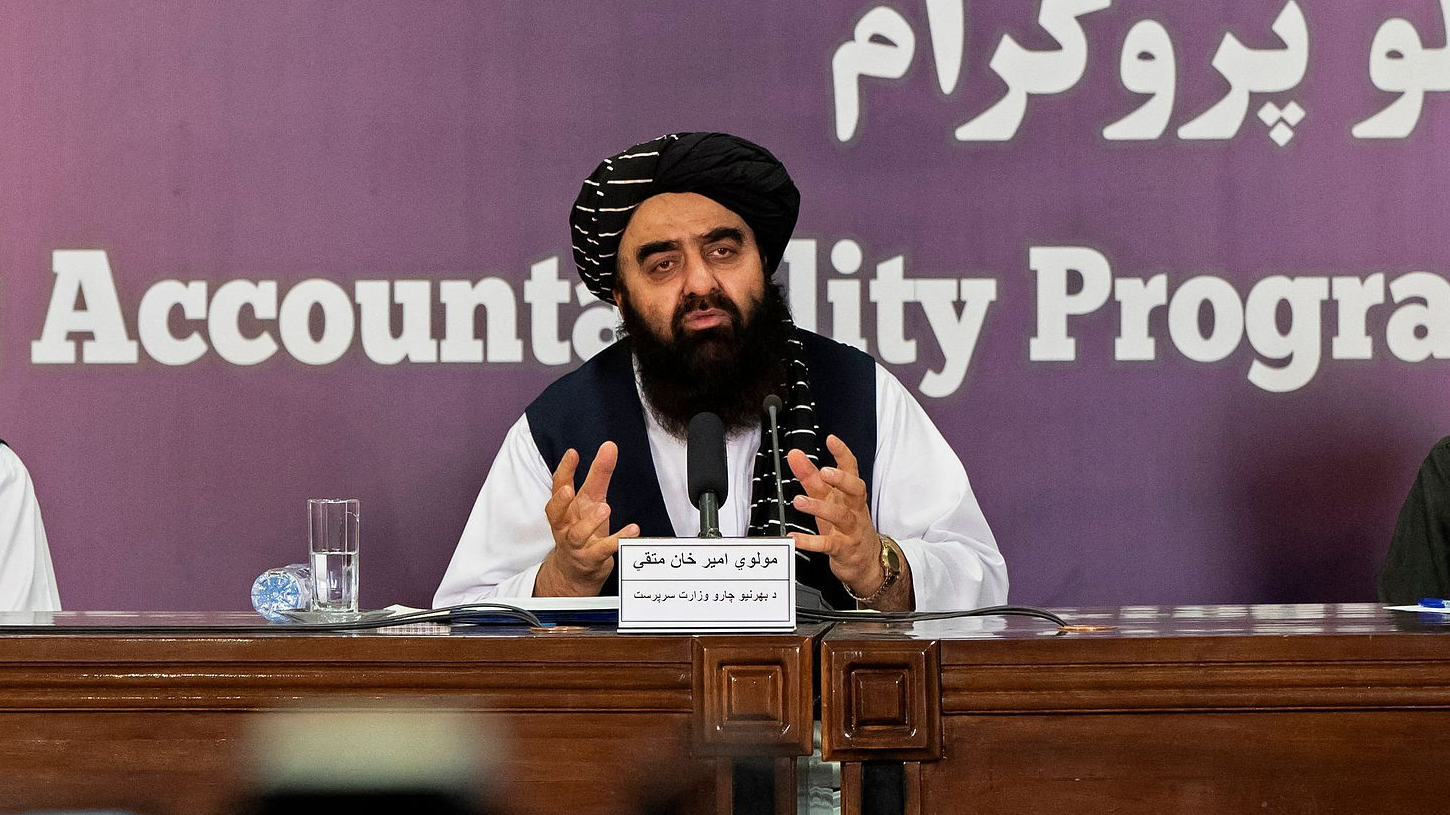 Afghanistan's Minister of Foreign Affairs Amir Khan Muttaqi speaks during a press conference to present the ministry's annual achievements report in Kabul on August 22, 2023. /VCG