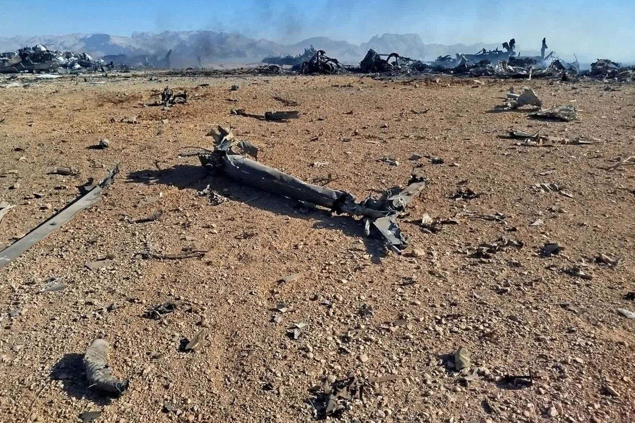 This handout photo, provided by Iran's Islamic Revolutionary Guard Corps official website Sepah News, shows the wreckage and remains of targeted and crashed aircraft in central Iran, April 5, 2026. /VCG