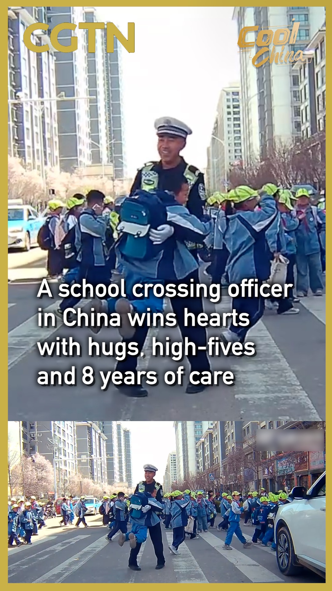 A school crossing officer in China wins hearts with hugs, high-fives