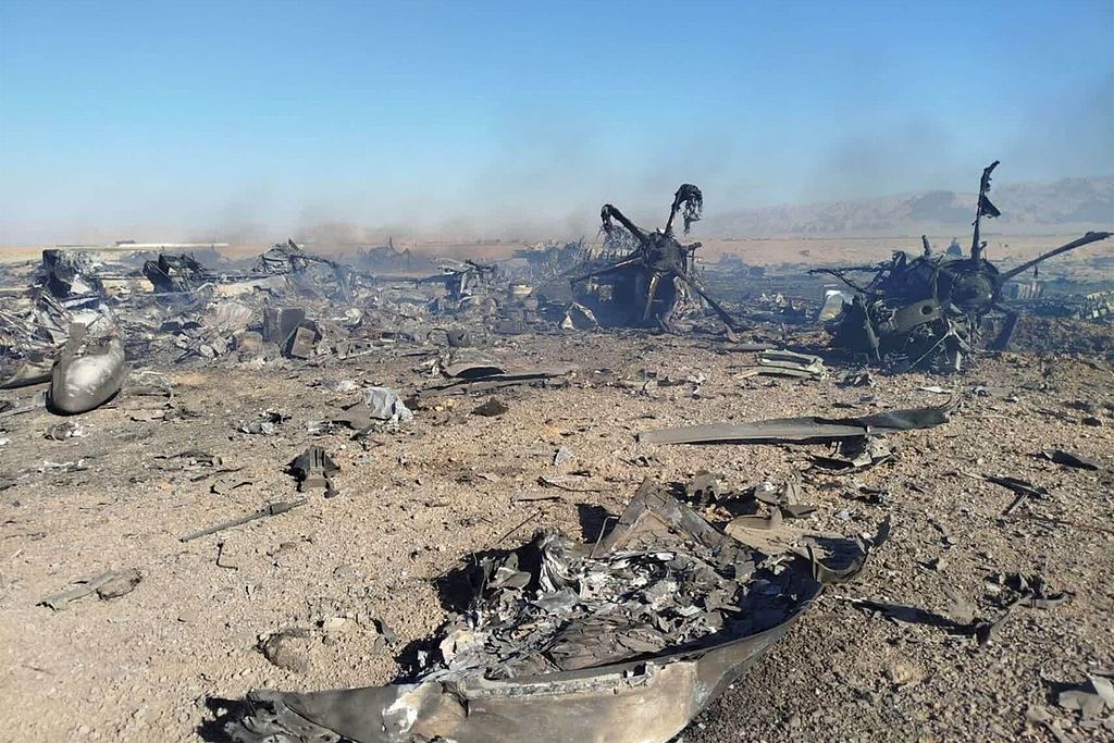 This handout photo provided by Iran's Revolutionary Guard Corps official website Sepah News on April 5, 2026 reportedly shows the wreckage and remains of targeted and crashed aircraft in central Iran. /VCG
