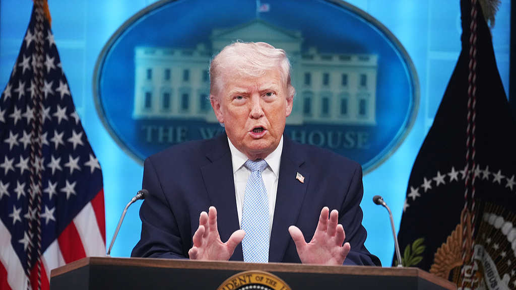 US President Donald Trump speaks at a news conference about the war in Iran in the White House briefing room in Washington, DC, US, April 6, 2026. /VCG