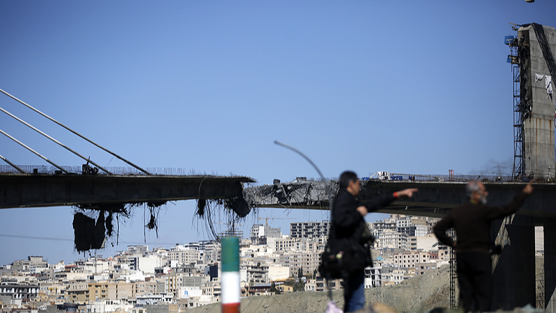 Significant sections of the B1 Bridge are seen destroyed after an airstrike attributed to the United States and Israel targeted the site near Tehran in Karaj, Iran, April 03, 2026. /VCG