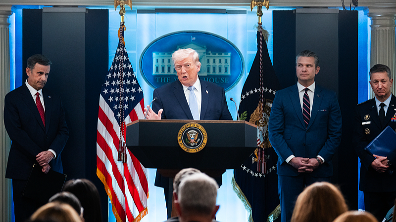 US President Donald Trump speaks at a news conference in the White House briefing room about the Iran war, Washington, D.C., US, April 6, 2026. /VCG