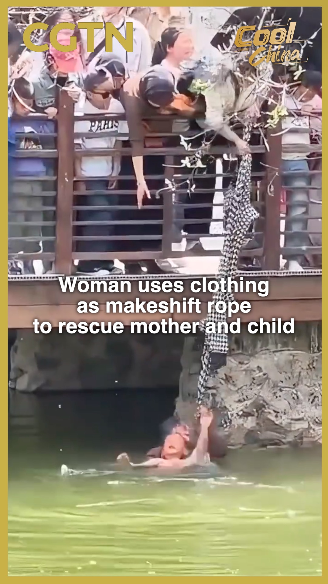 Woman uses clothing as makeshift rope to rescue mother and child
