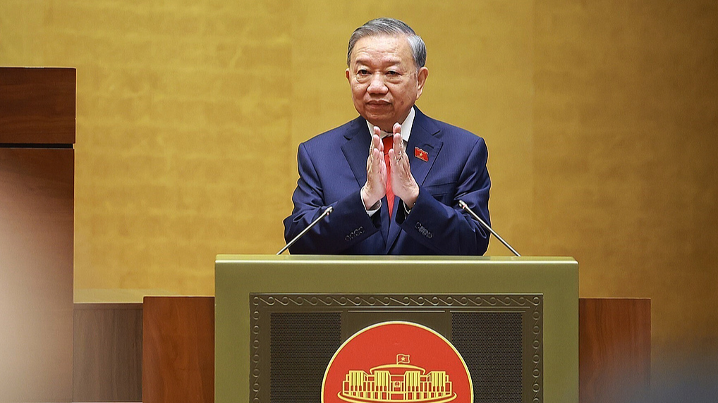 To Lam speaks after swearing in as Vietnam's president in Hanoi, Vietnam, April 7, 2026. /VCG