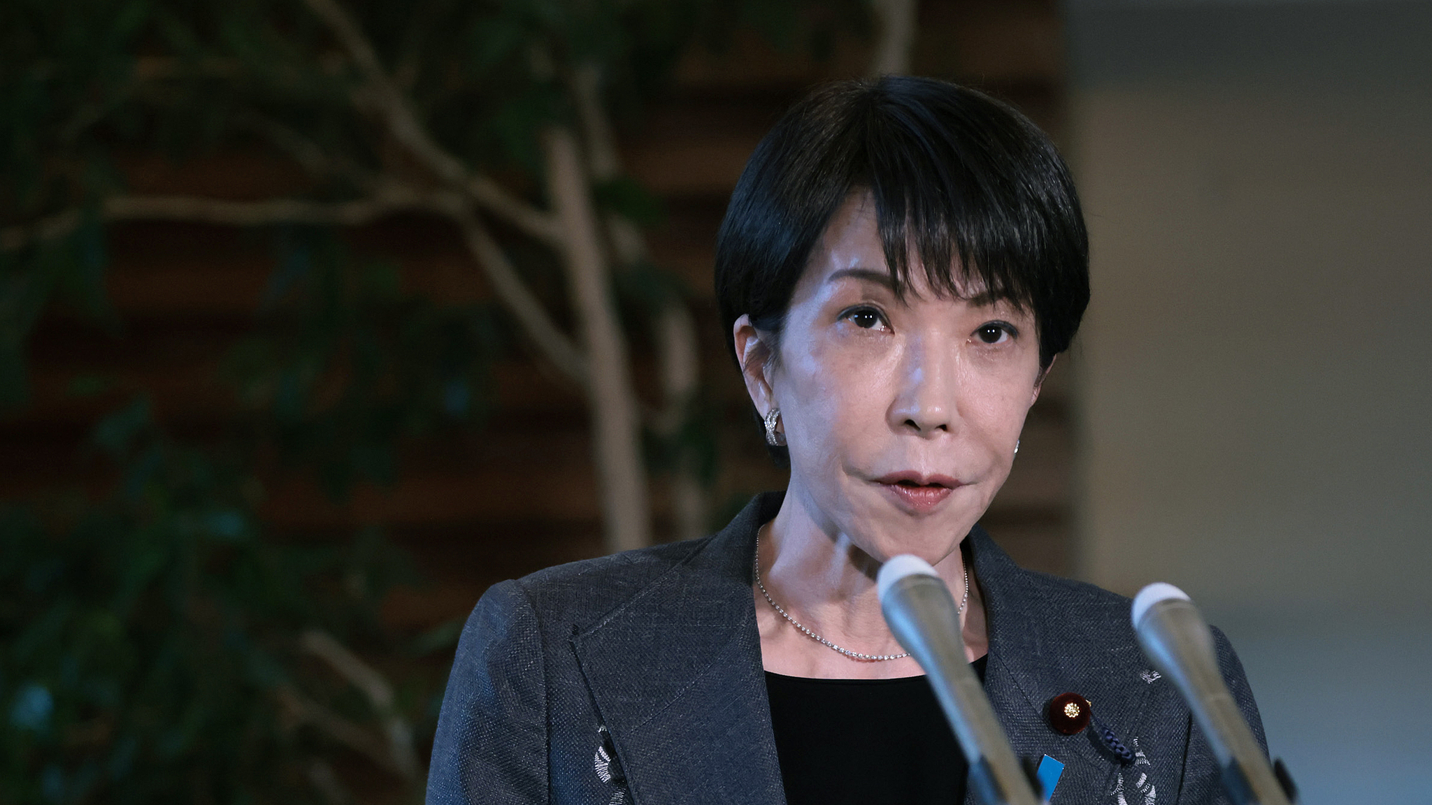 Japanese Prime Minister Sanae Takaichi answers questions from reporters after a phone call with Iranian President Masoud Pezeshkian at the Prime Minister's Office in Tokyo, Japan, April 8, 2026. /VCG
