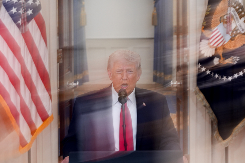 US President Donald Trump during a prime-time address to the nation in the Cross Hall of the White House in Washington, D.C., April 1, 2026. /VCG