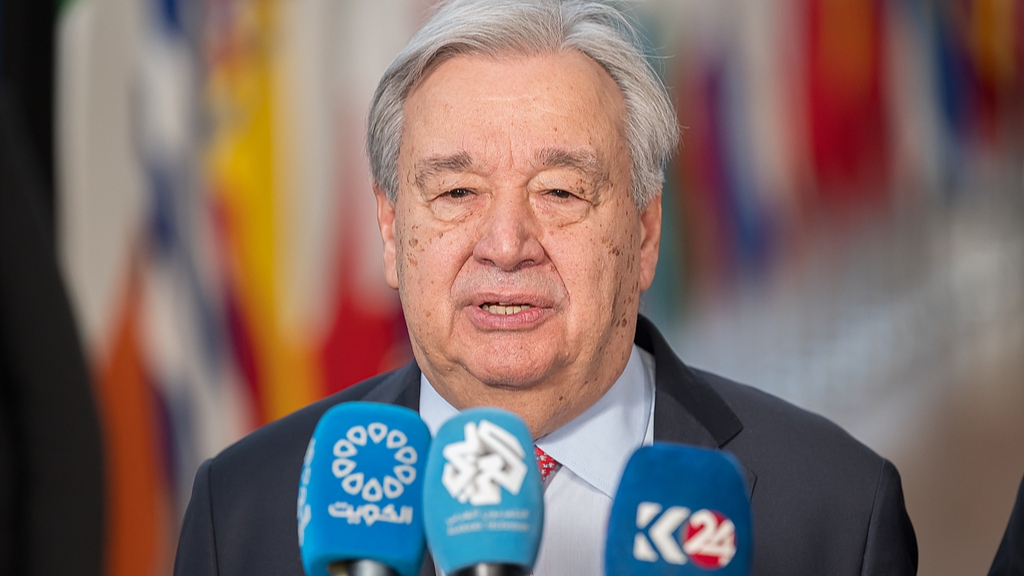 UN Secretary-General Antonio Guterres speaks to journalists prior to the European summit meeting in Brussels, Belgium, March 19, 2026. /VCG
