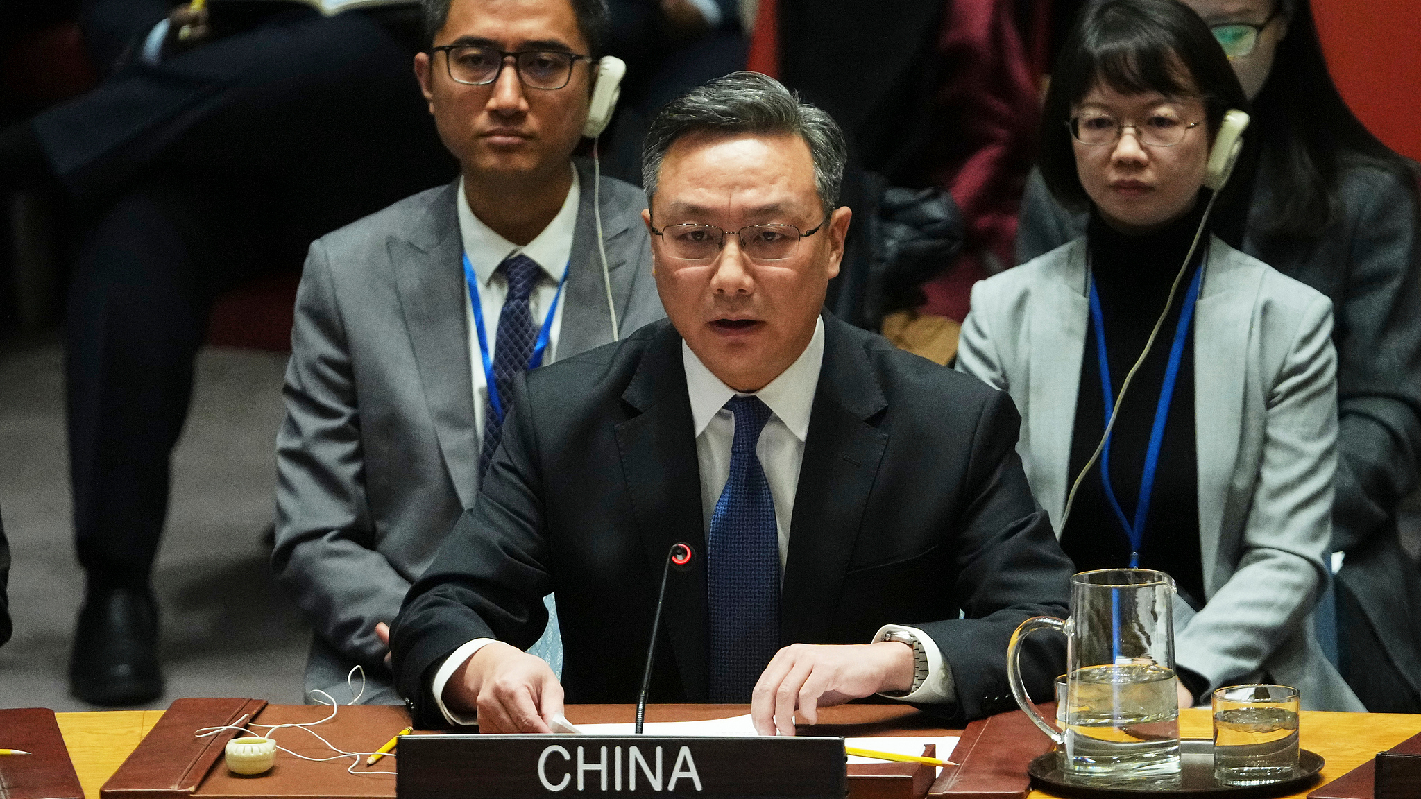 China's Deputy UN Ambassador Sun Lei addresses the Security Council at UN headquarters in New York, January 5, 2026. /VCG