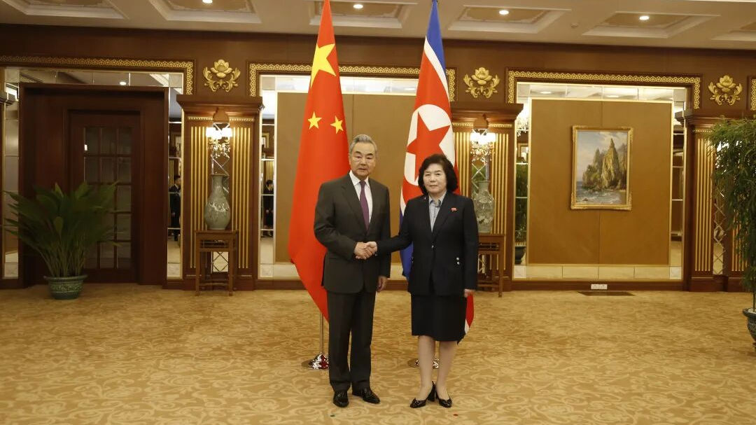 Chinese Foreign Minister Wang Yi (L), also a member of the Political Bureau of the Communist Party of China Central Committee, meets with DPRK Foreign Minister Choe Son Hui in Pyongyang, the Democratic People's Republic of Korea, April 9, 2026. /Chinese Foreign Ministry