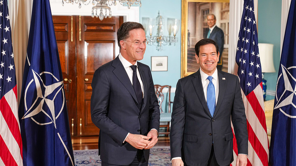 Secretary General of NATO Mark Rutte attends a photocall with US Secretary of State Marco Rubio ahead of their meeting, Washington DC, April 8, 2026. /VCG