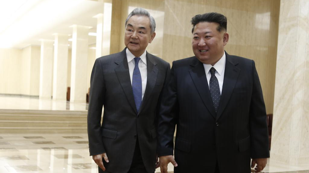 Kim Jong Un (R), general secretary of the Workers' Party of Korea and president of the State Affairs of the Democratic People's Republic of Korea (DPRK), meets with Chinese Foreign Minister Wang Yi, also a member of the Political Bureau of the Communist Party of China Central Committee, in Pyongyang, the DPRK, April 10, 2026. /Xinhua