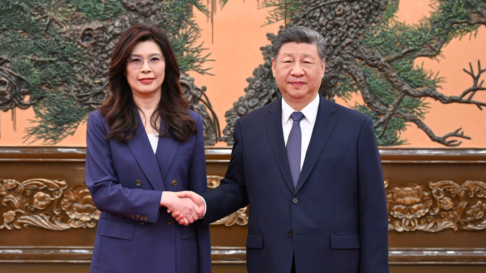 Xi Jinping, general secretary of the Communist Party of China Central Committee, meets with Cheng Li-wun, chairwoman of the Chinese Kuomintang party, Beijing, China, April 10, 2026. /Xinhua