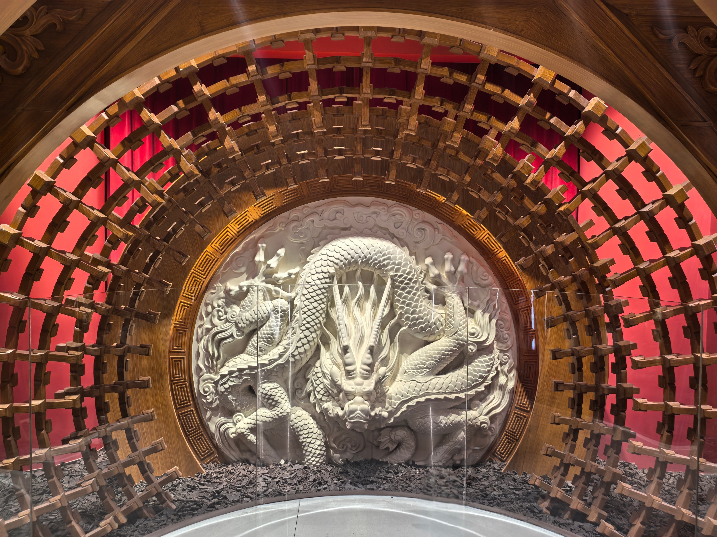 A chocolate caisson ceiling is seen at a chocolate museum in Beijing on April 6, 2026. /CGTN