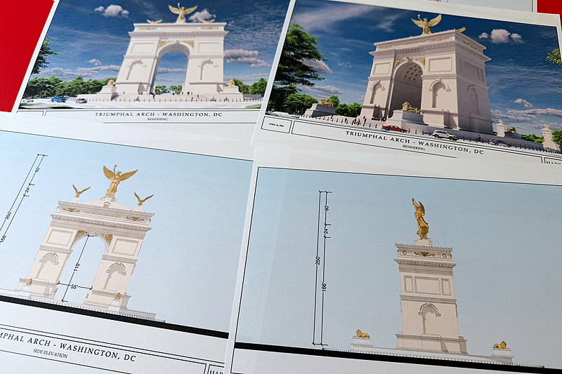 Artist renderings and diagrams for US President Donald Trump's new triumphal arch released by the US Commission on Fine Arts that is planned to be built in Washington between the Lincoln Memorial and Arlington National Cemetery, April 10, 2026. /VCG