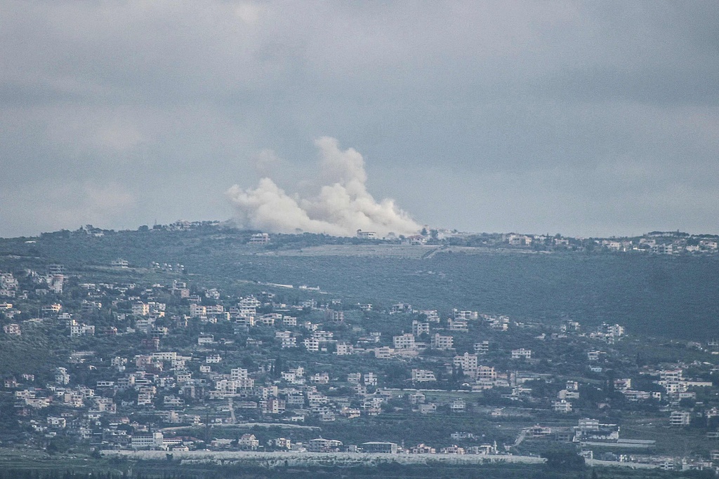 A photograph taken from the area of Tyre shows smoke rising from the site of an explosion during Israeli military operations in the southern Lebanese village of Chamaa, April 11, 2026. /VCG