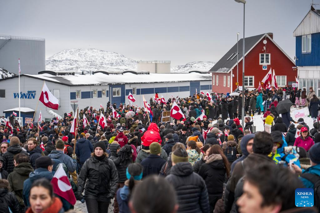 People attend a demonstration against US actions and remarks suggesting control over Greenland in Nuuk, capital of Greenland, an autonomous territory of Denmark, January 17, 2026. /Xinhua