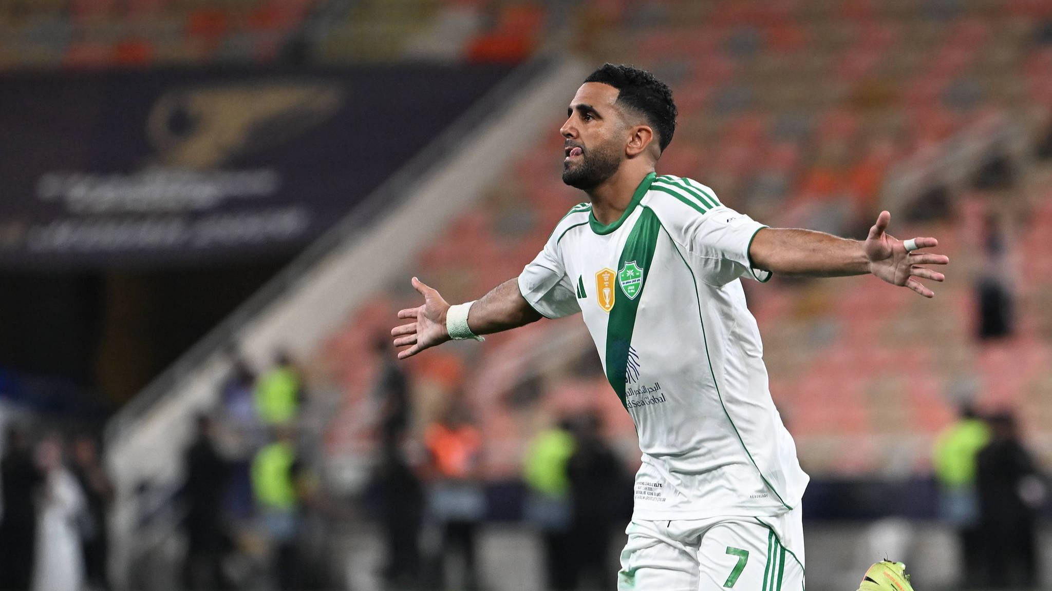 Riyad Mahrez of Al Ahli celebrates after scoring a goal in the round of 16 match against Al Duhail at the AFC Champions League Elite at King Abdullah Sports City in Jeddah, Saudi Arabia, April 13, 2026. /VCG 