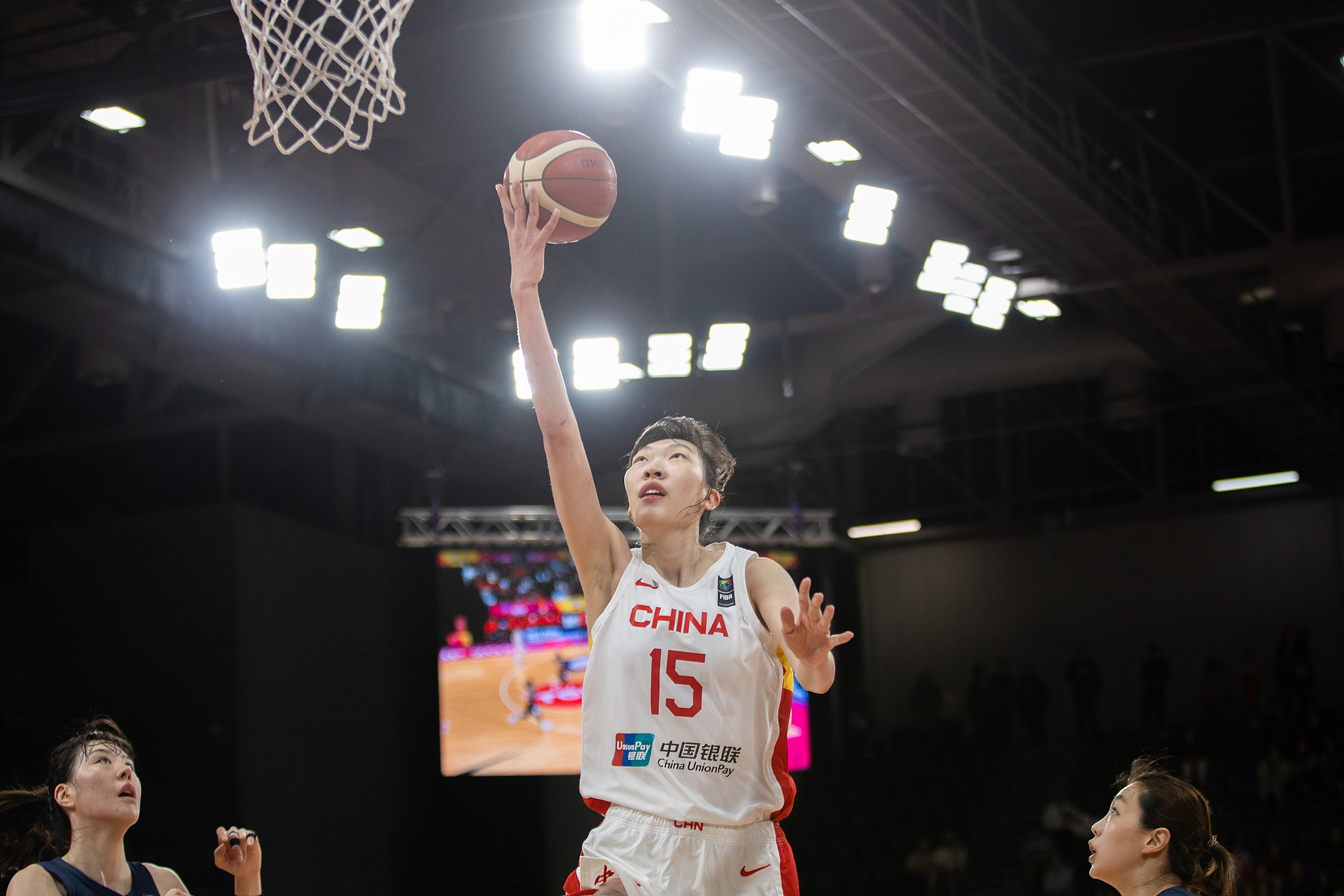 FILE: Han Xu (#15) of China goes for a layup in the group game against the Republic of Korea at the FIBA Women's Asia Cup in Sydney, Australia, June 28, 2023. /VCG